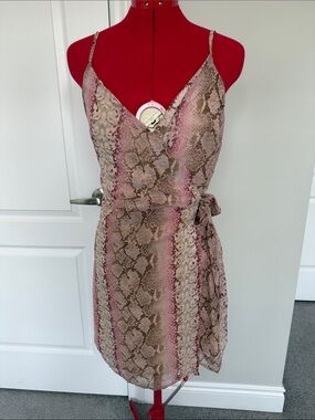 Slip Wrap Dress in Pink Snake Print
